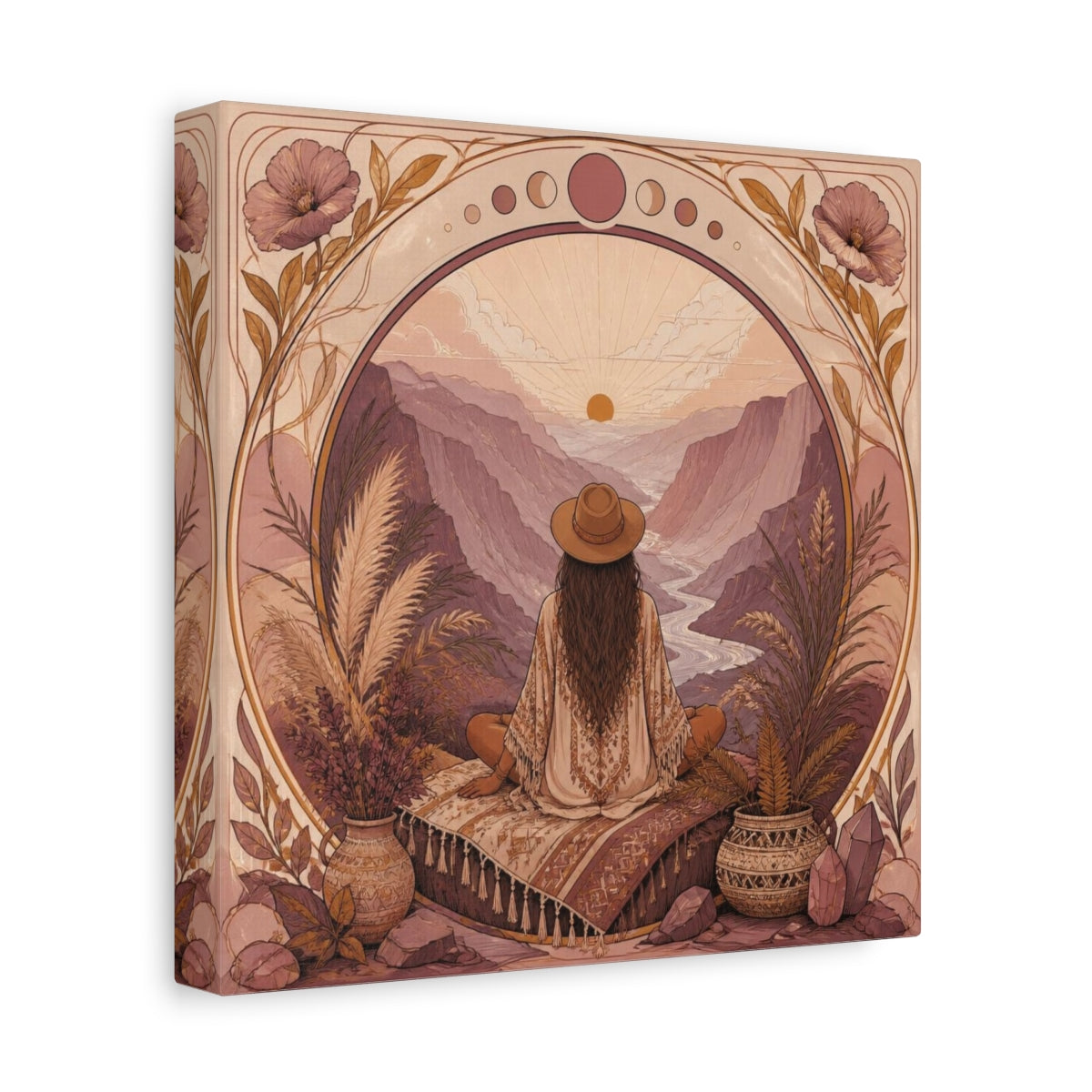 Side Mockup 9. Boho Woman In Canyon shown as canvas print
