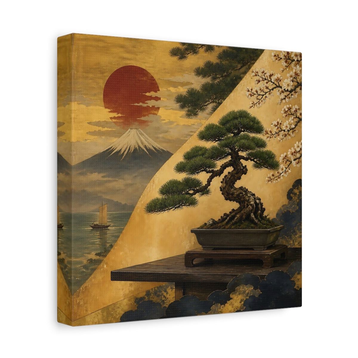 Side Mockup 9. Bonsai By Mount Fuji shown as canvas print
