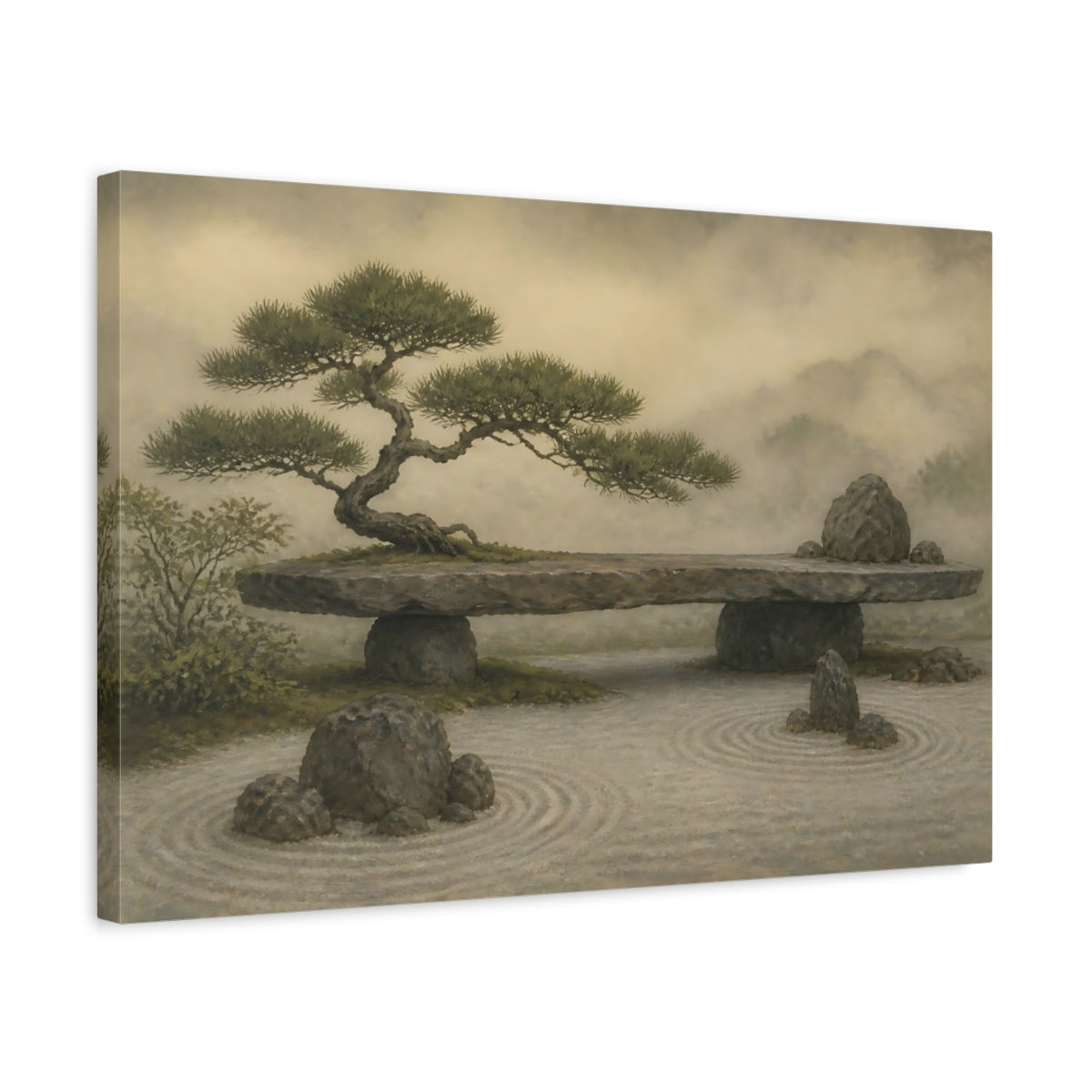 Side Mockup 3. Bonsai Pine On Stone Slab shown as canvas print