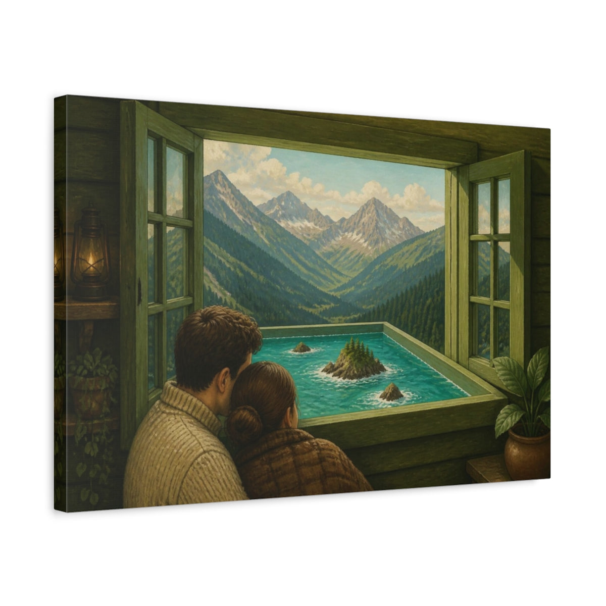 Side Mockup 3. Cabin Window Illusion shown as canvas print