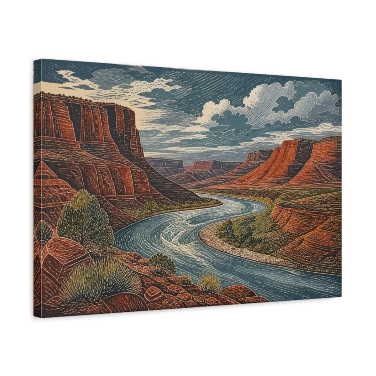 Side Mockup 3. Canyon River Landscape shown as canvas print