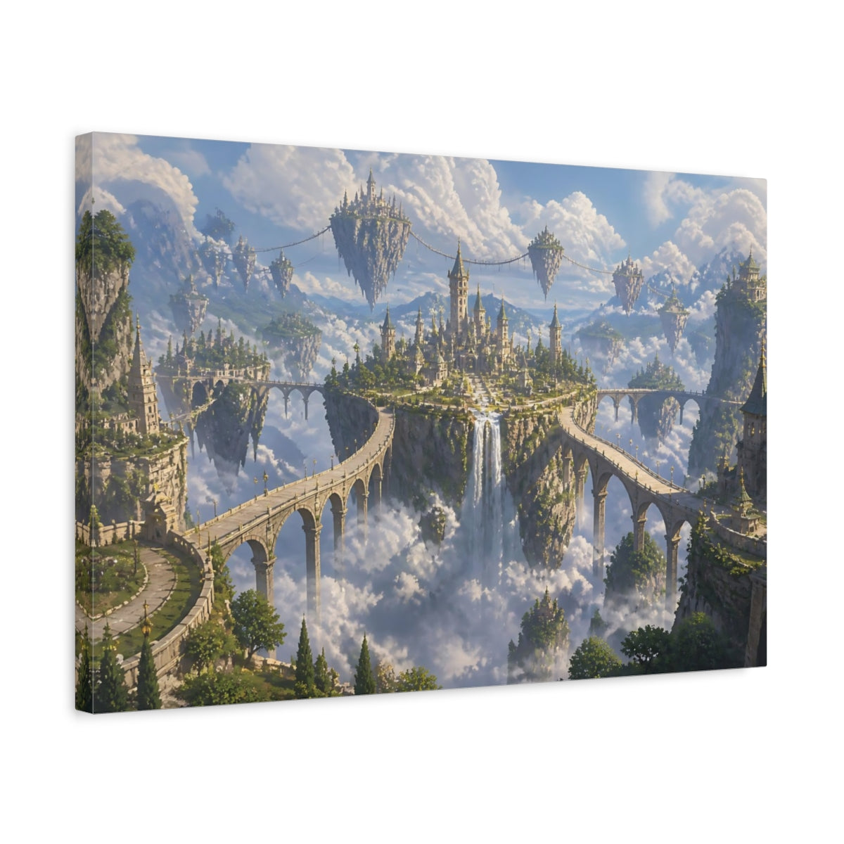 Side Mockup 3. Castle On Floating Islands shown as canvas print