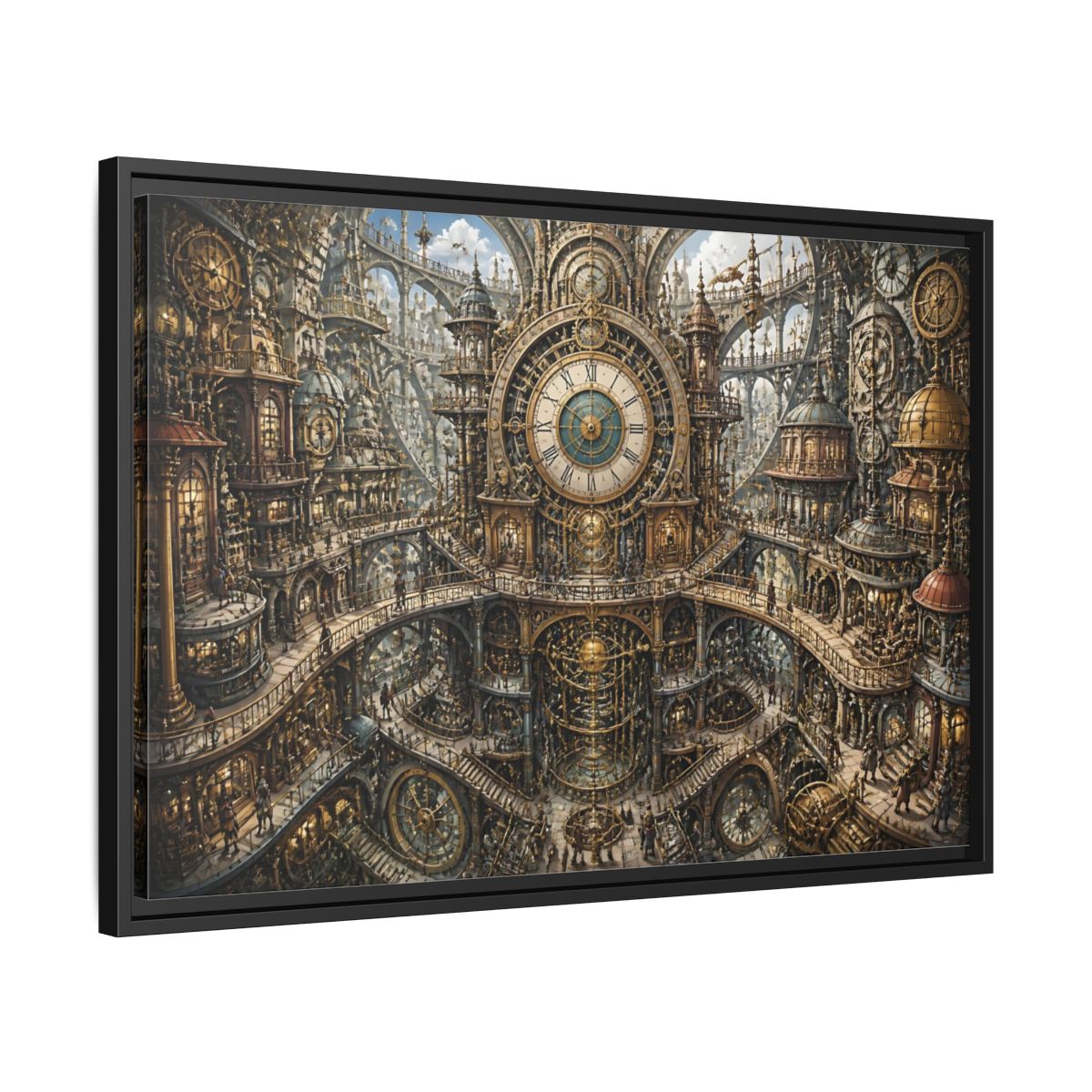 Side Mockup 14. Central Clock Atrium shown as framed canvas print