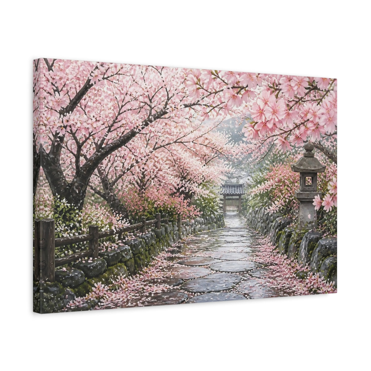 Side Mockup 3. Cherry Blossom Stone Path shown as canvas print