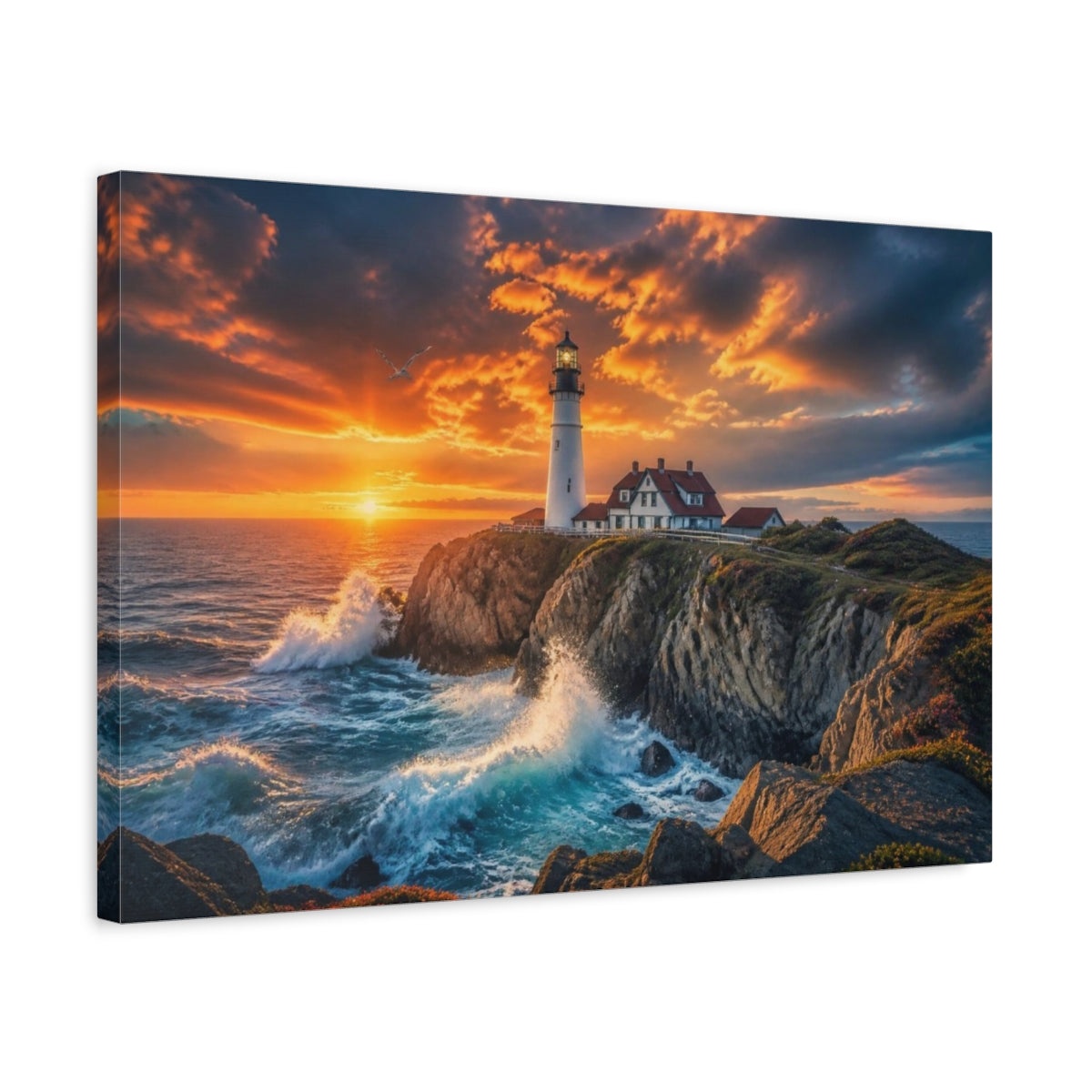 Side Mockup 3. Coastal Lighthouse Landscape shown as canvas print