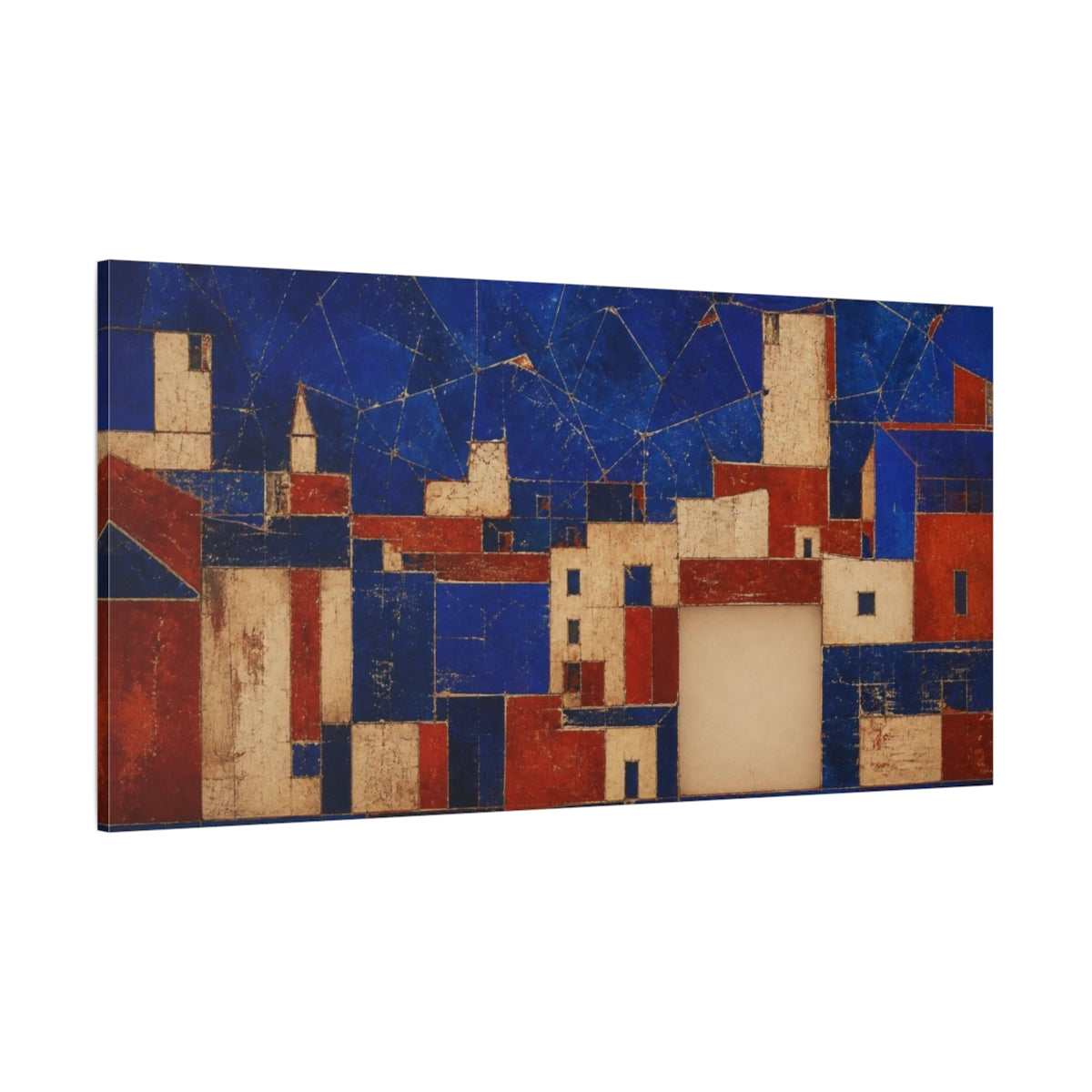 Side Mockup 2. Cobalt Urban Blocks shown as canvas print