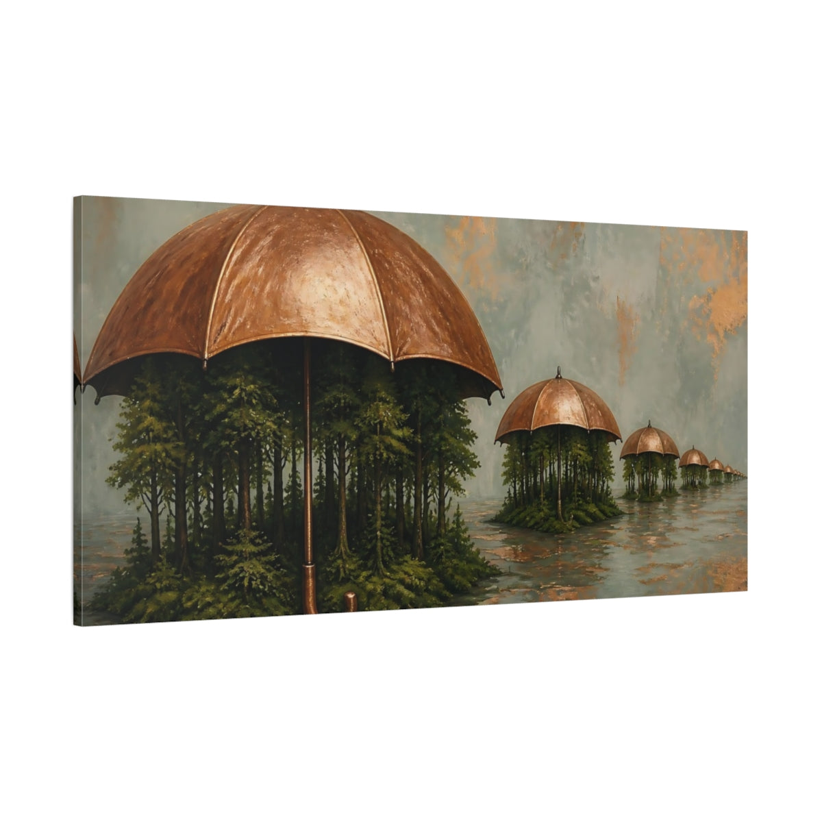 Side Mockup 2. Copper Umbrella Islands shown as canvas print