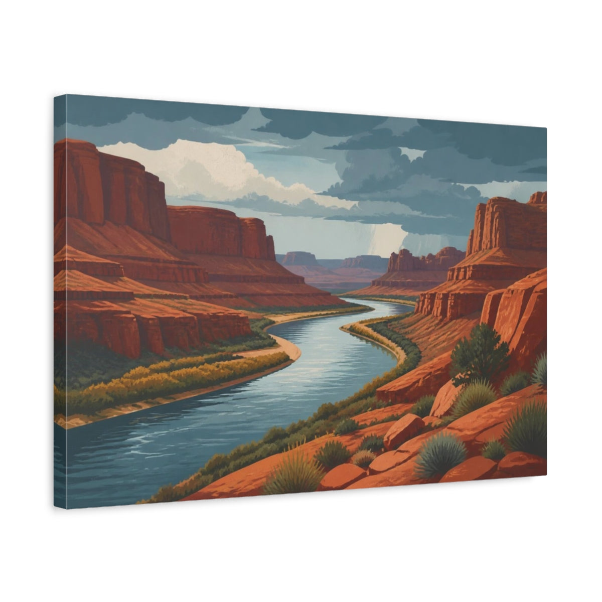 Side Mockup 3. Curving River Landscape shown as canvas print