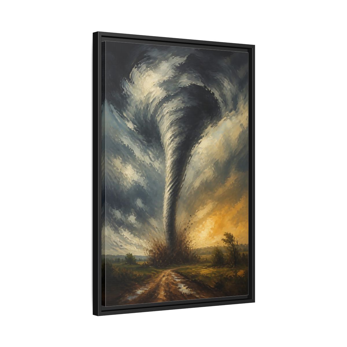 Side Mockup 14. Dramatic Tornado At Sunset shown as framed canvas print