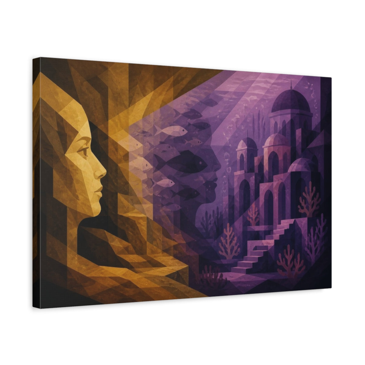 Side Mockup 3. Female Profile Illusion shown as canvas print