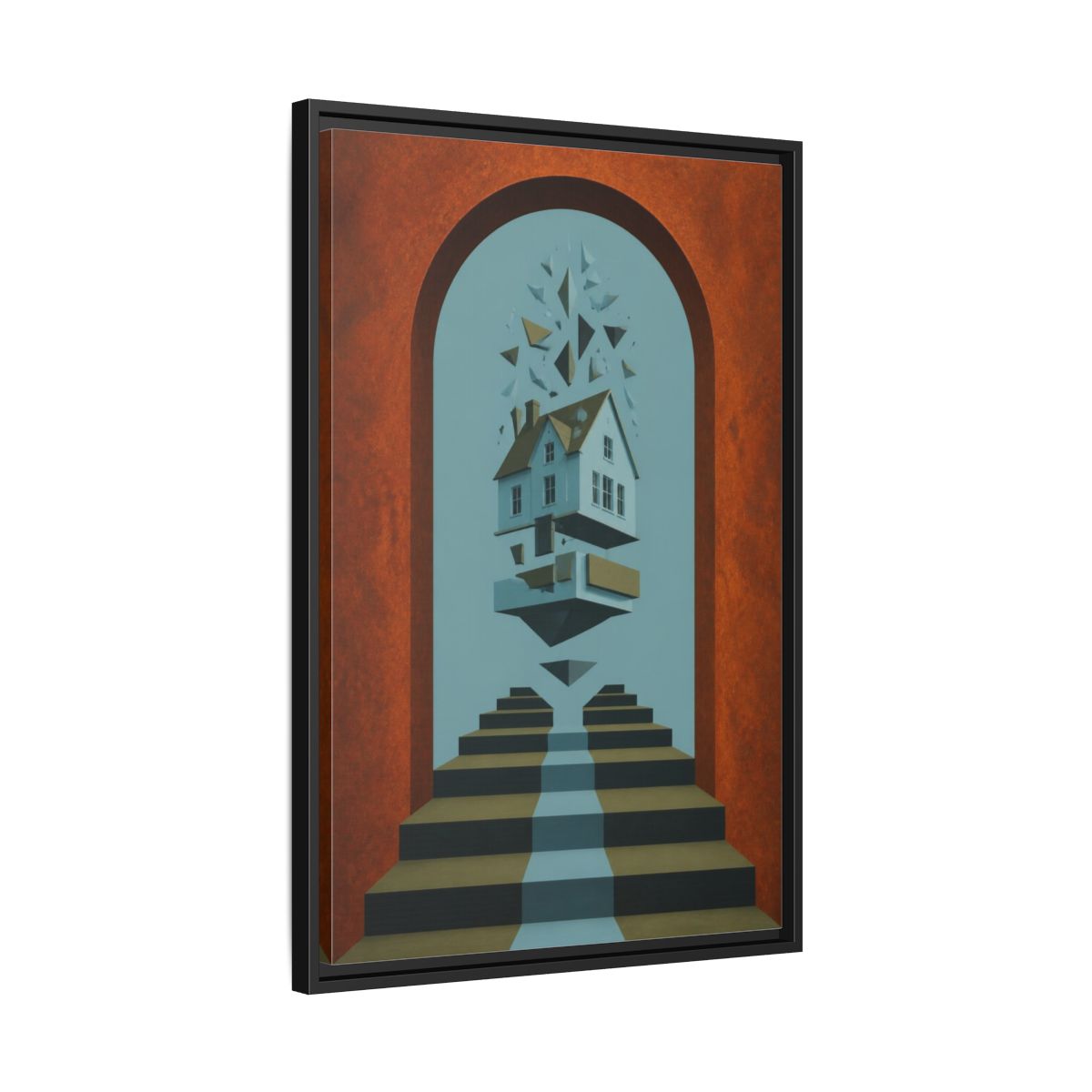 Side Mockup 14. Floating House Illusion shown as framed canvas print