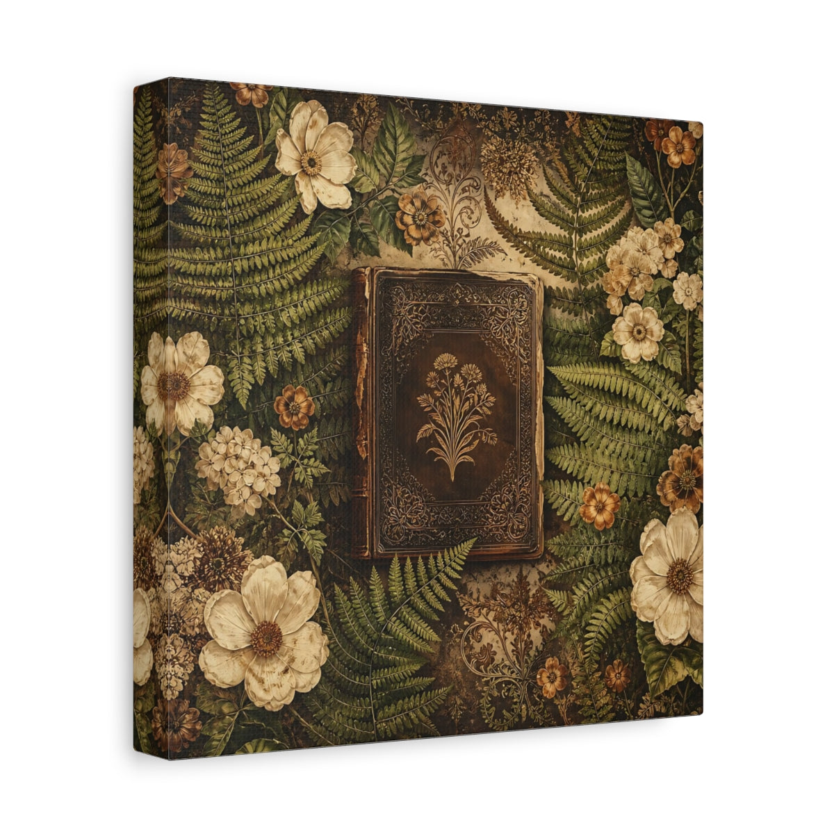 Side Mockup 9. Floral Antique Book shown as canvas print
