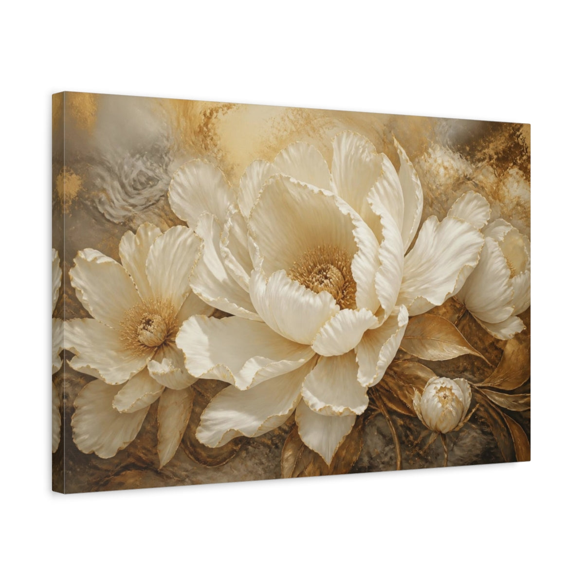 Side Mockup 3. Floral Ivory Peony Bloom shown as canvas print