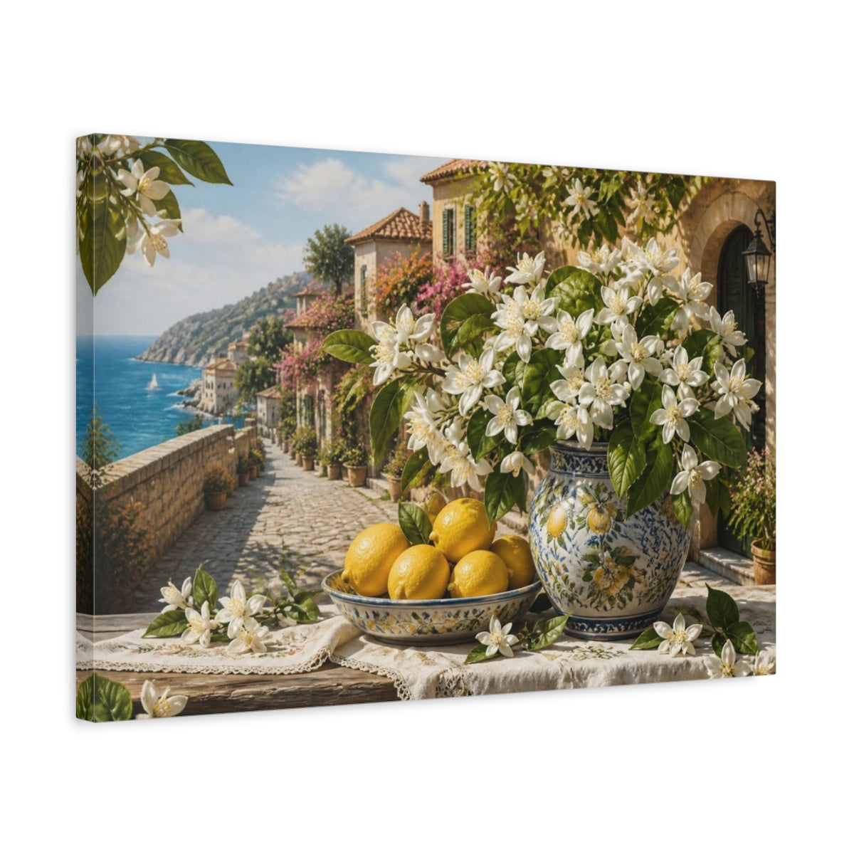 Side Mockup 3. Floral Orange Blossoms & Lemons shown as canvas print