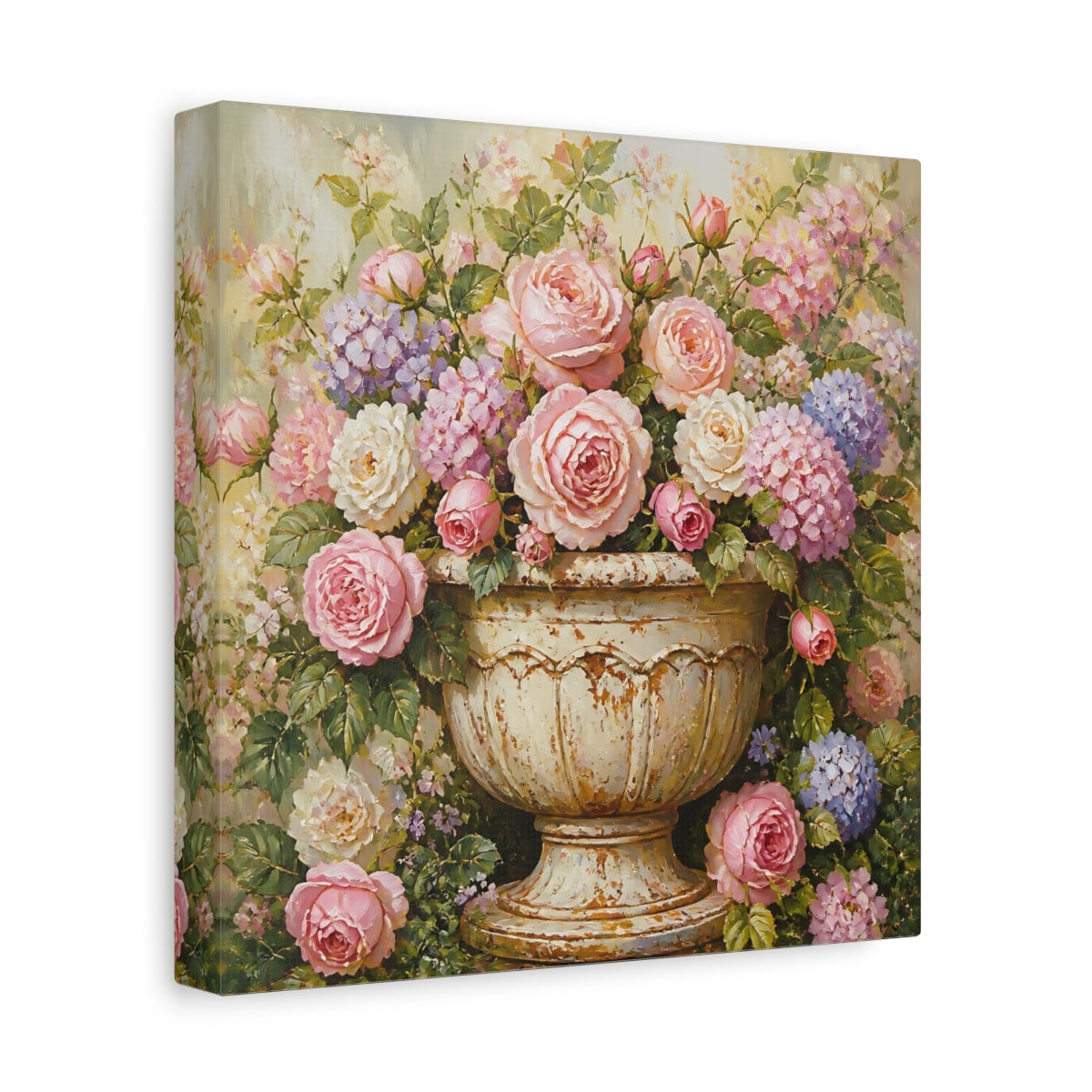 Side Mockup 9. Floral Pink Rose Urn shown as canvas print