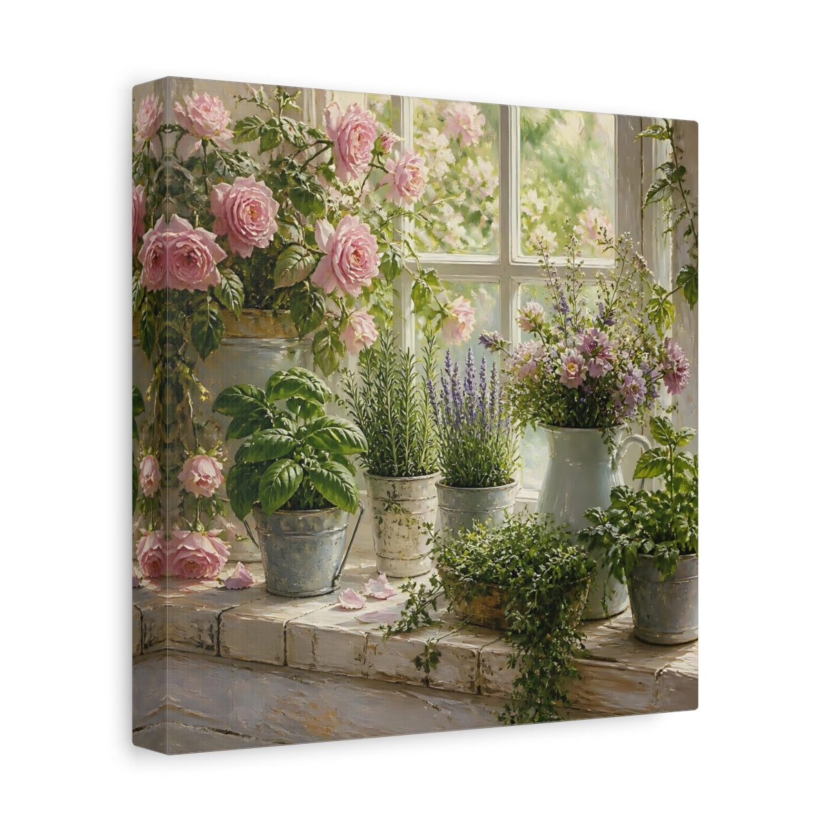 Side Mockup 9. Floral Window Roses shown as canvas print