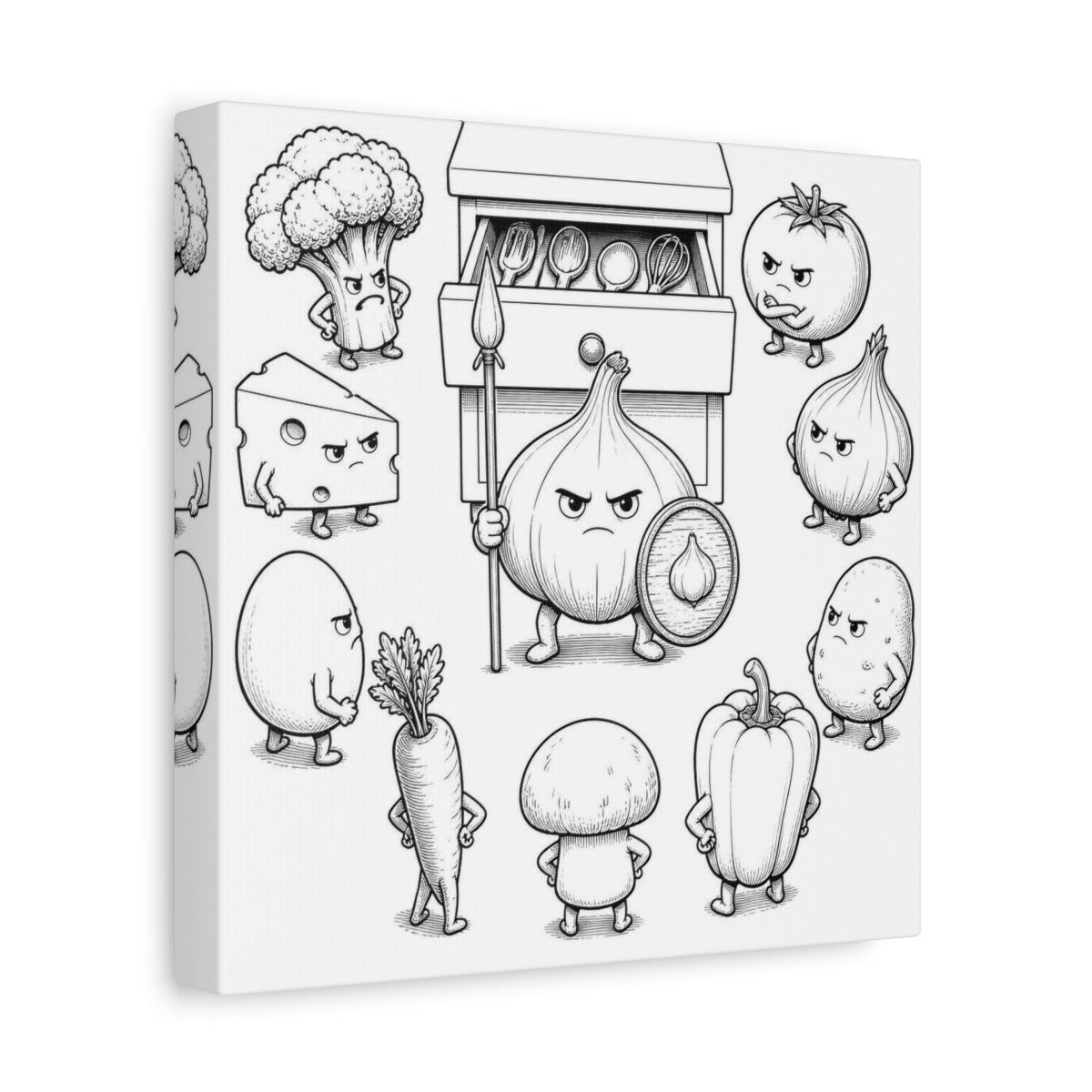 Side Mockup 9. Funny Garlic Sentinel shown as canvas print