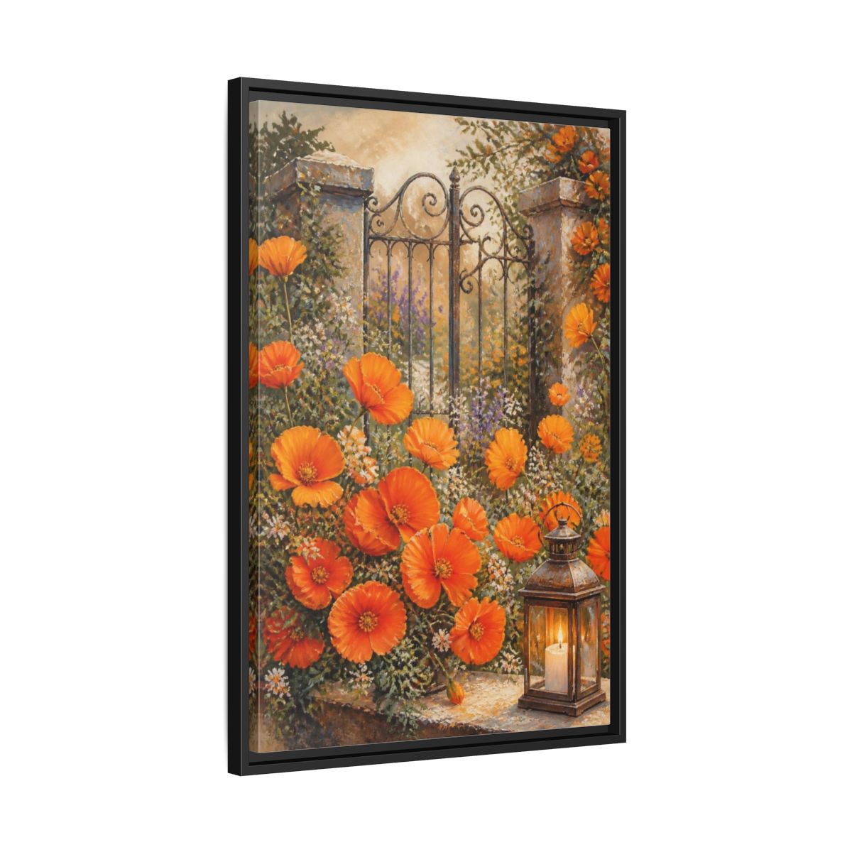 Side Mockup 14. Garden Poppy Flowers shown as framed canvas print