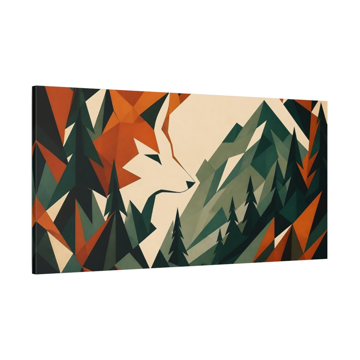Side Mockup 2. Geometric Fox In Mountains shown as canvas print