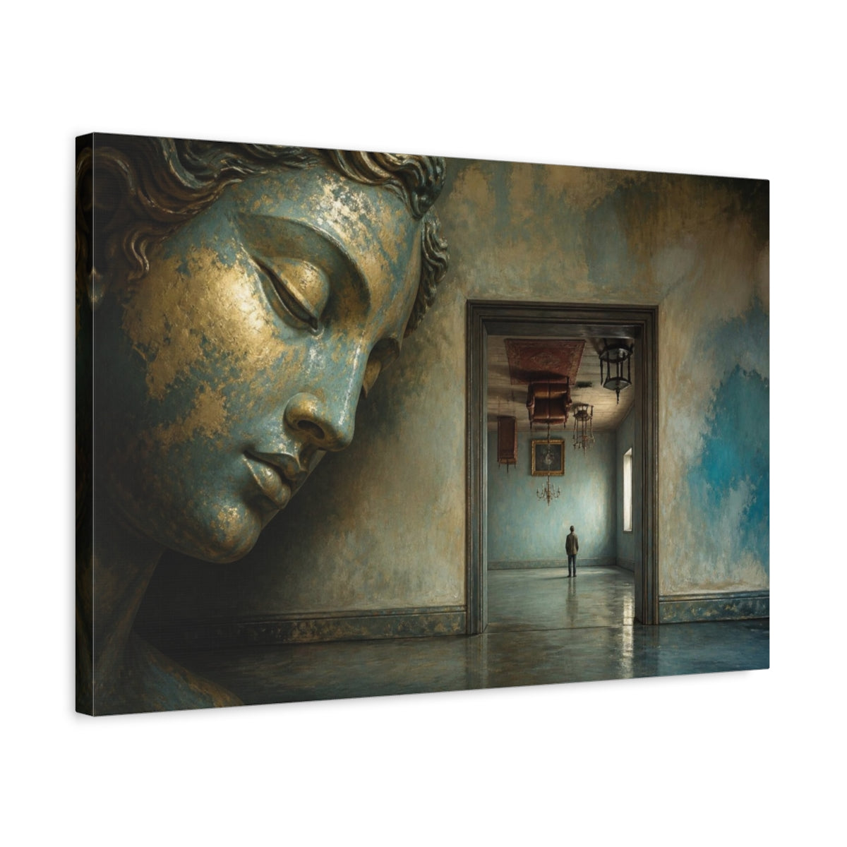 Side Mockup 3. Gilded Head Illusion shown as canvas print