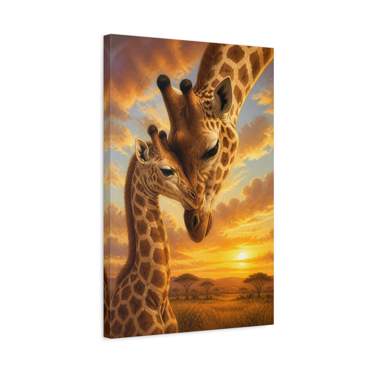 Side Mockup 3. Giraffes At Sunset Animals shown as canvas print