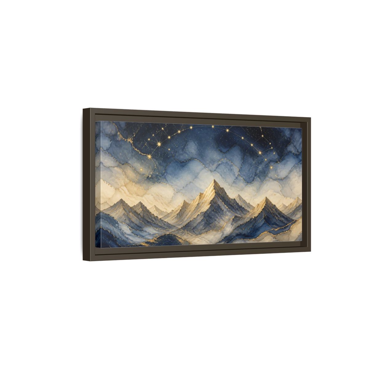 Side Mockup 7. Golden Alpine Peaks shown as framed canvas print