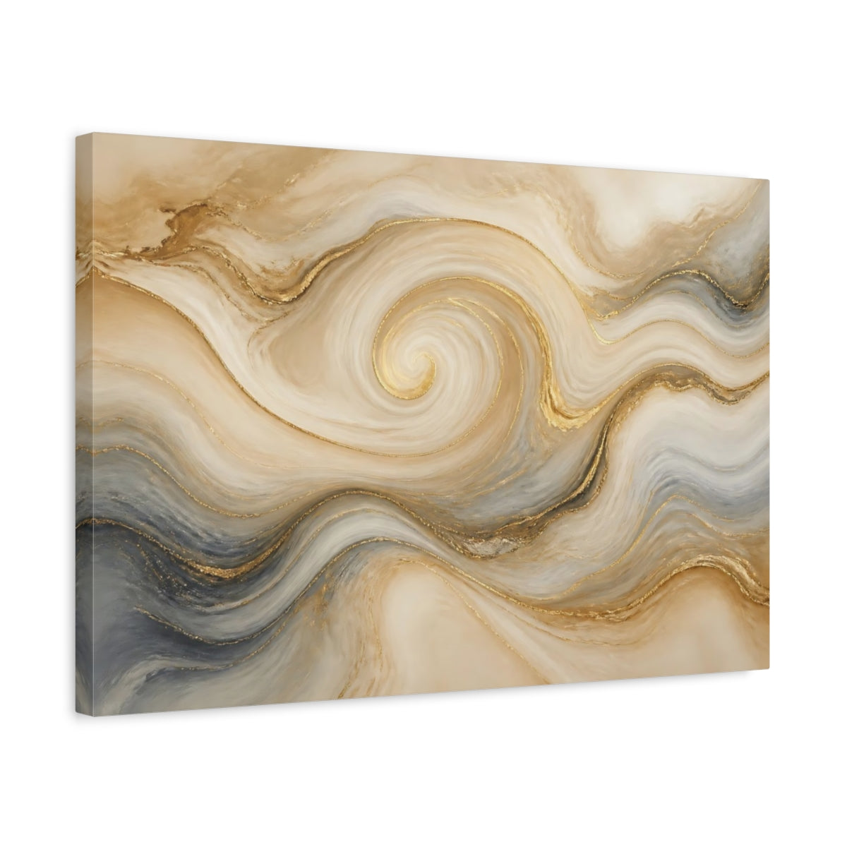 Side Mockup 3. Golden Marble Swirl shown as canvas print