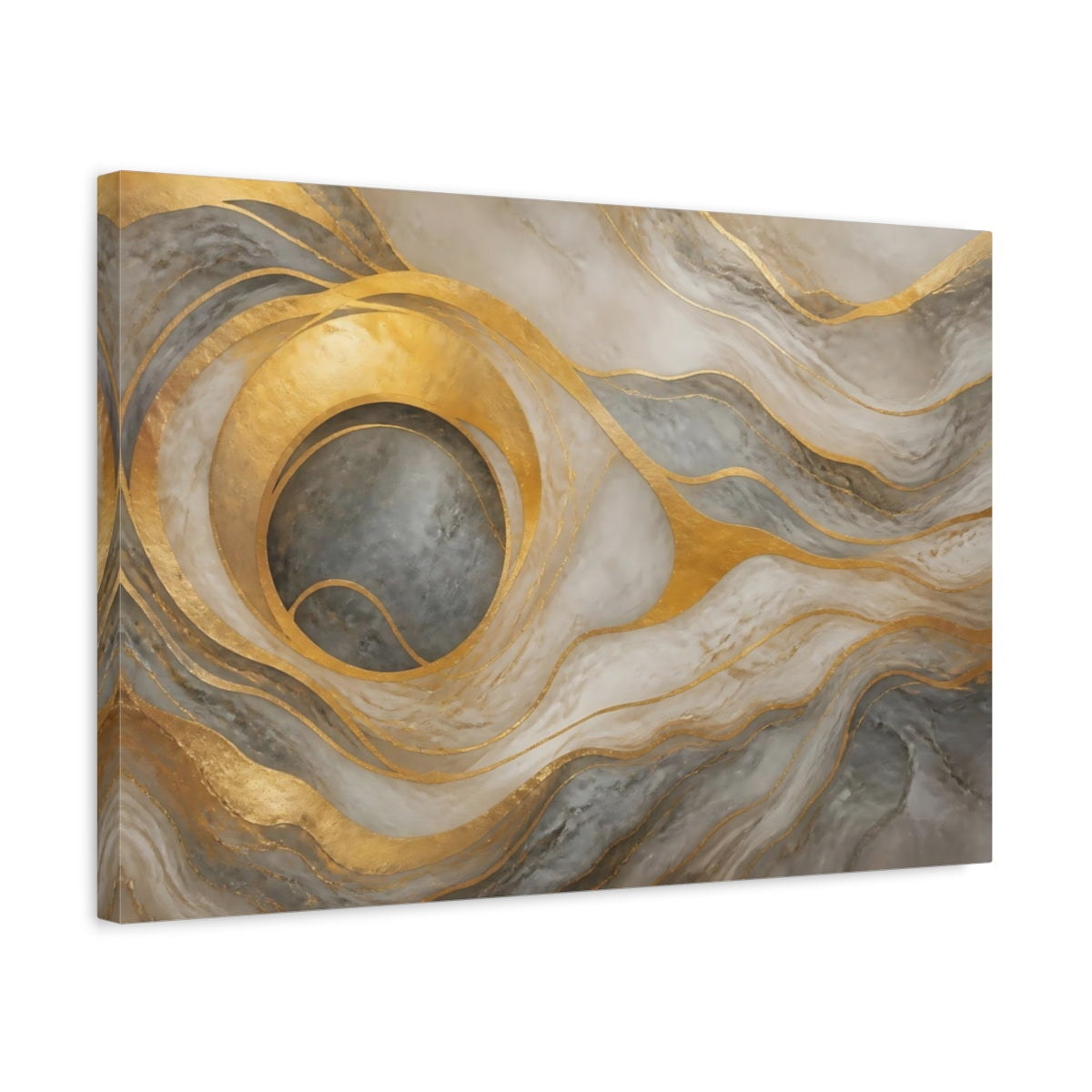 Side Mockup 3. Golden Marble Swirl shown as canvas print