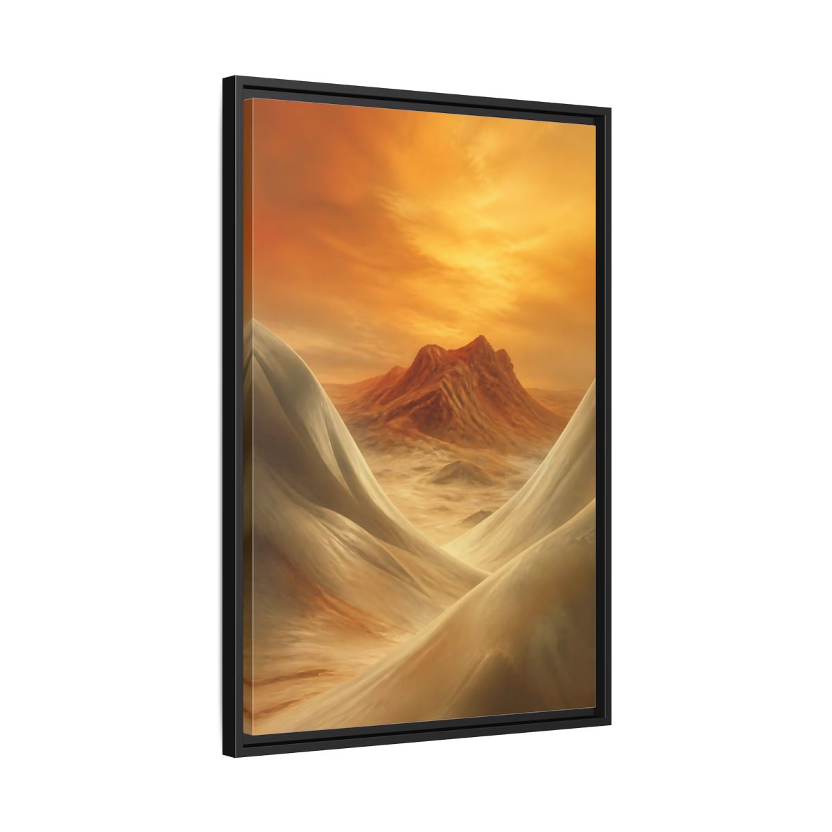 Side Mockup 14. Golden Mountain Dunes shown as framed canvas print
