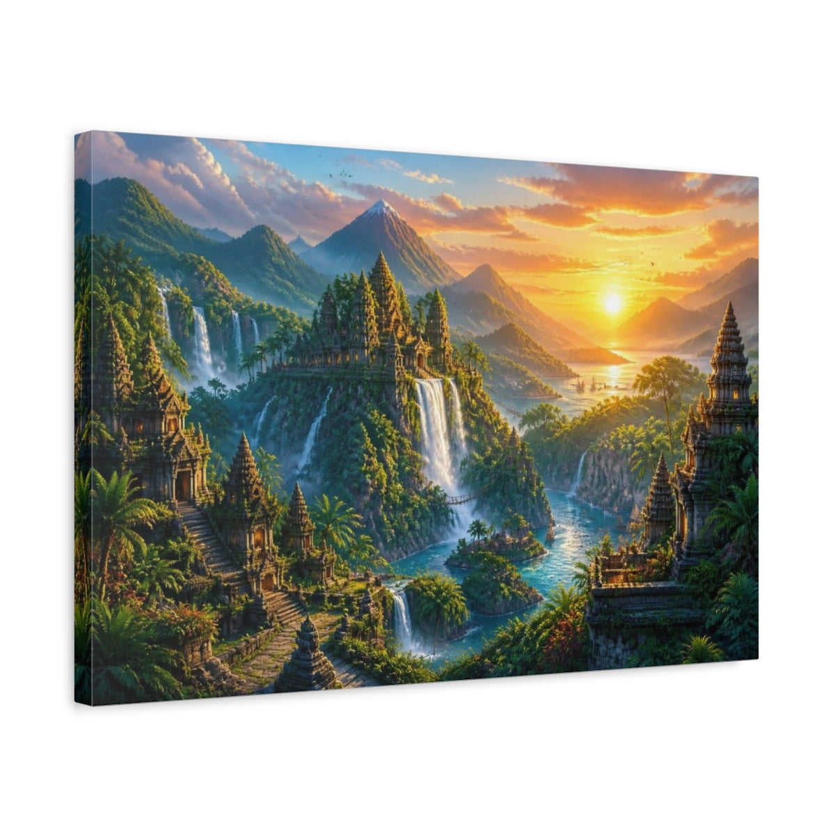 Side Mockup 3. Golden Temple Landscape shown as canvas print