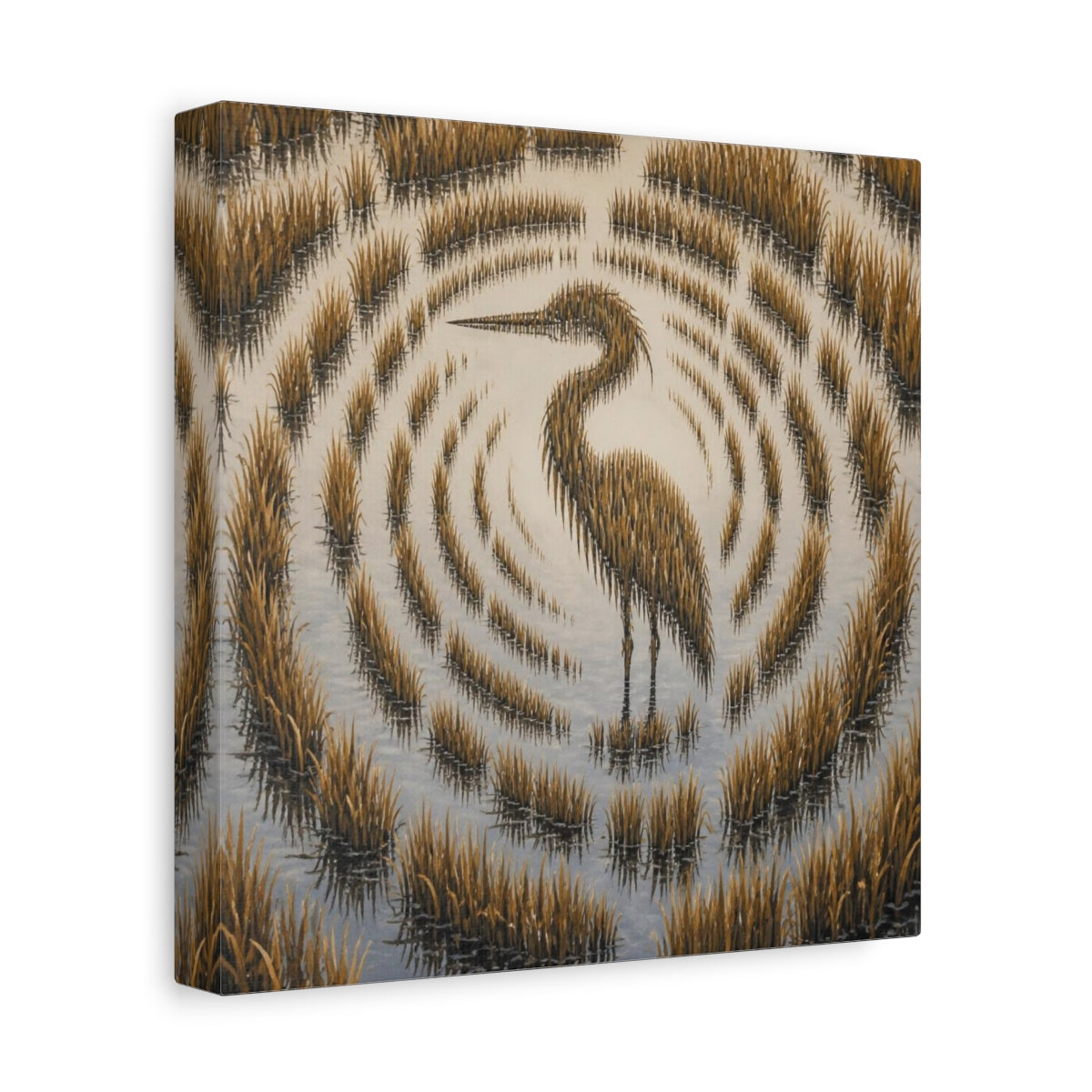 Side Mockup 9. Heron Reeds Illusion shown as canvas print