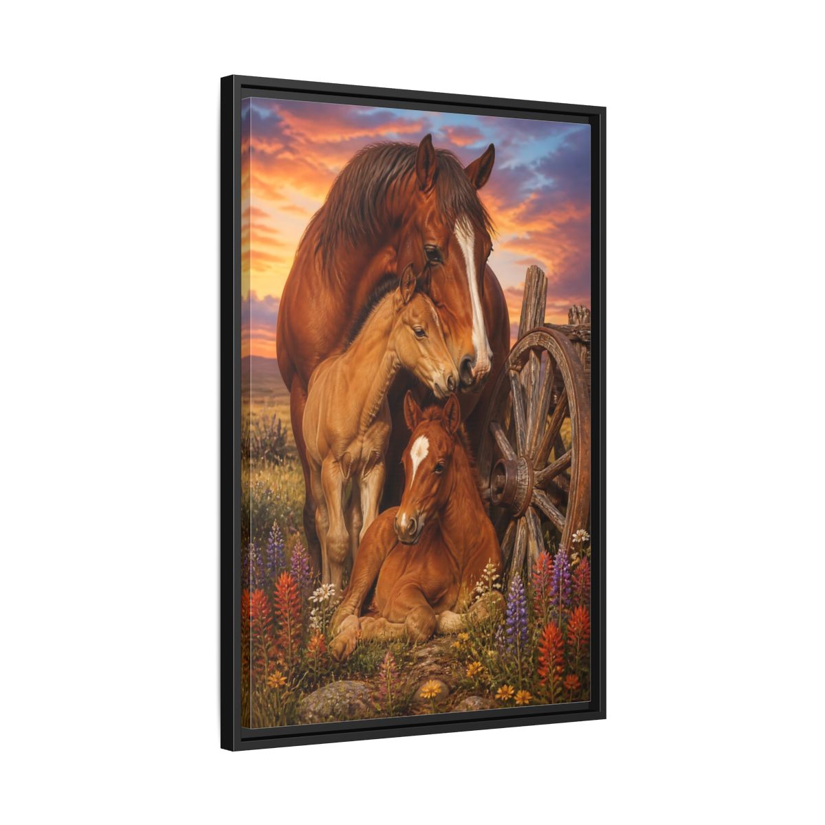 Side Mockup 14. Horse Family Animals shown as framed canvas print