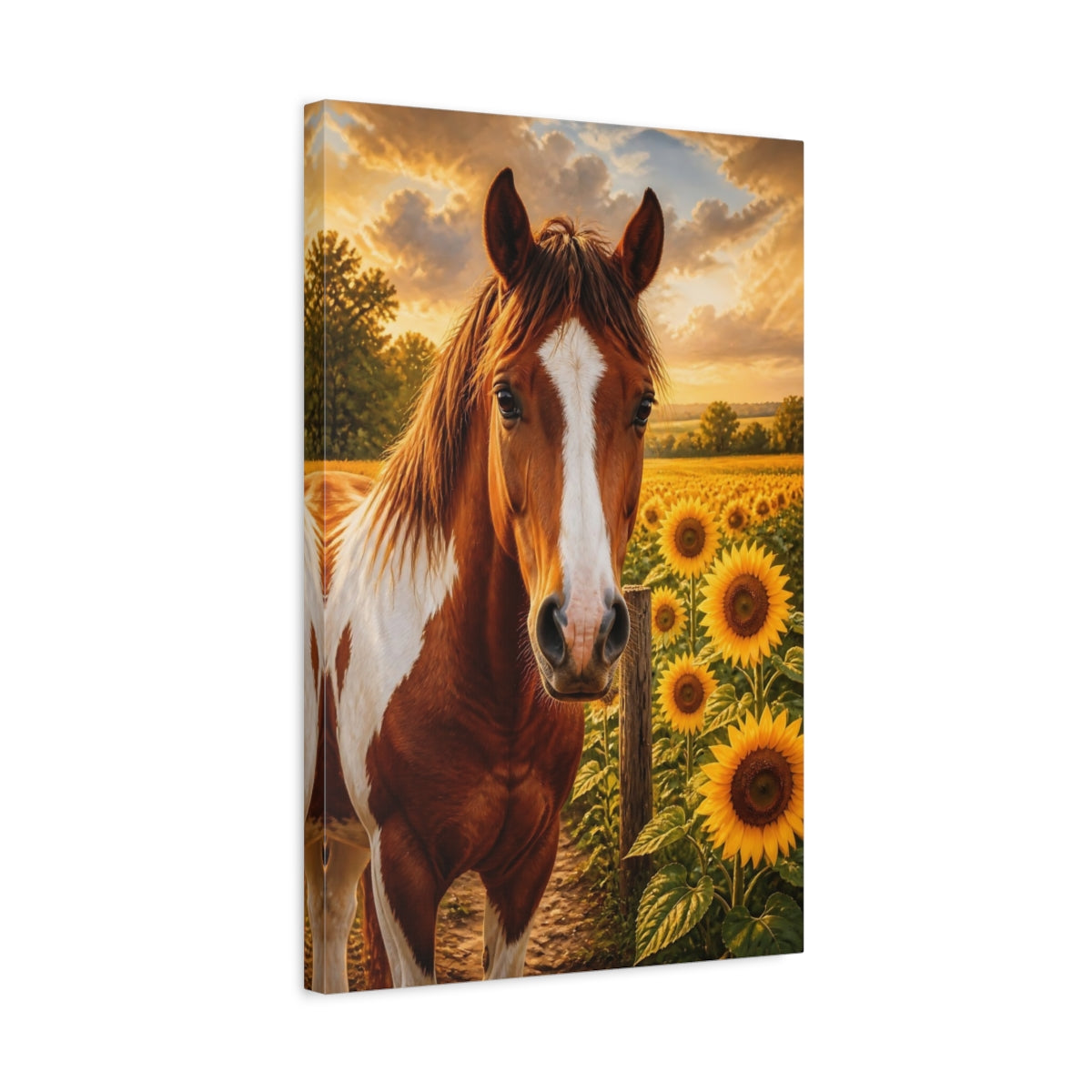Side Mockup 3. Horse In Sunflower Field shown as canvas print