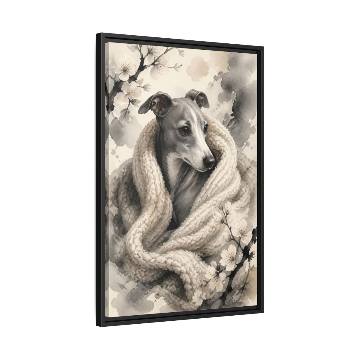 Side Mockup 14. Italian Greyhound Pets Portrait shown as framed canvas print