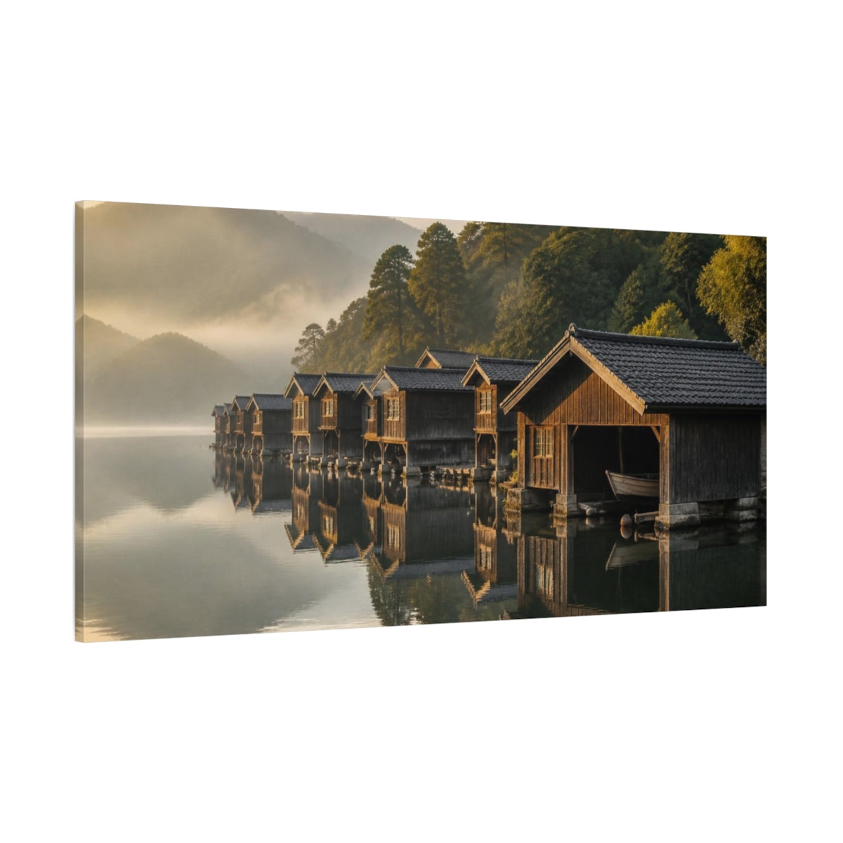 Side Mockup 2. Japanese Boathouse Reflections shown as canvas print