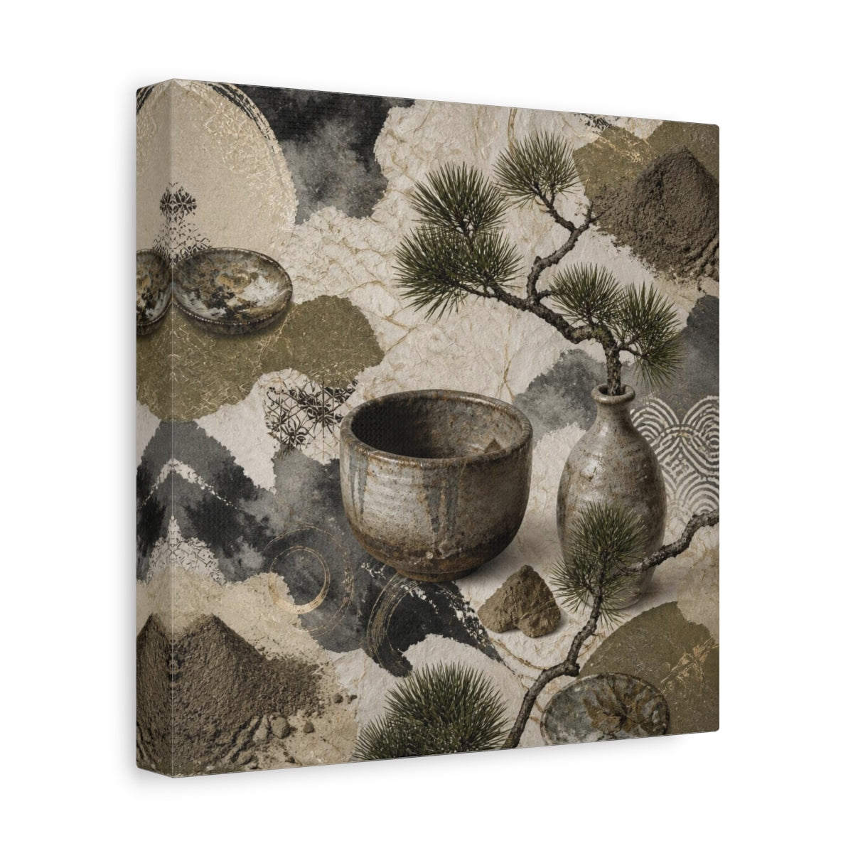 Side Mockup 9. Japanese Ceramic Bowl With Pine shown as canvas print