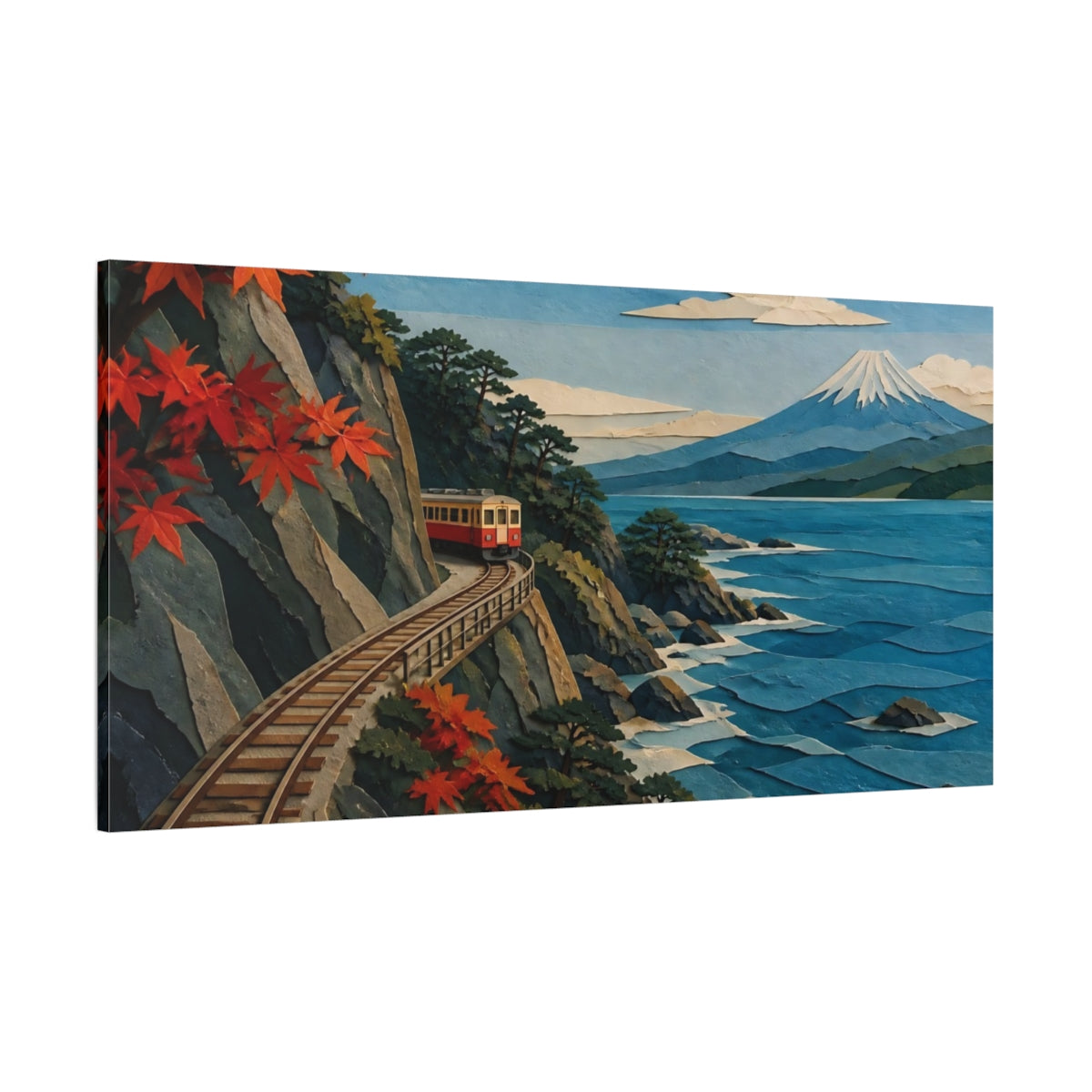 Side Mockup 2. Japanese Coastal Train shown as canvas print