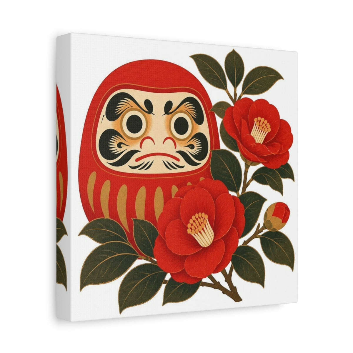 Side Mockup 9. Japanese Daruma With Camellia shown as canvas print