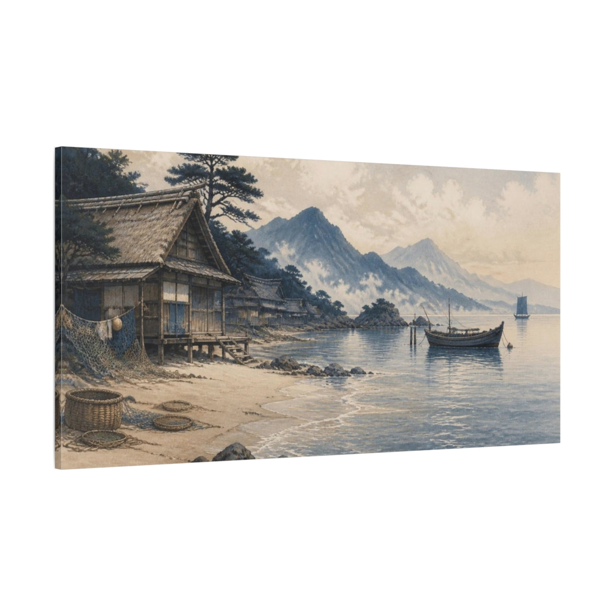 Side Mockup 2. Japanese Fishing Huts shown as canvas print
