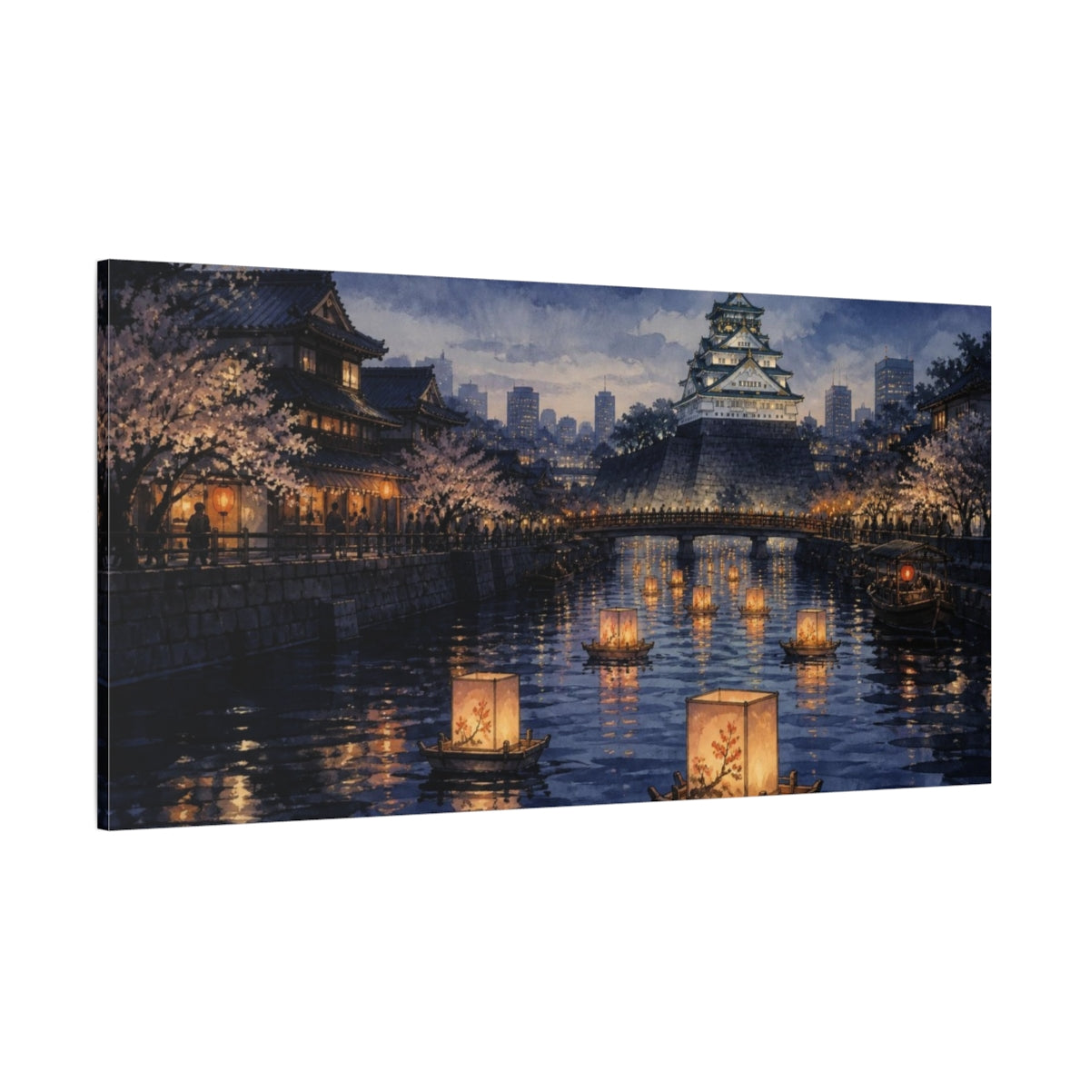 Side Mockup 2. Japanese Floating Lanterns shown as canvas print