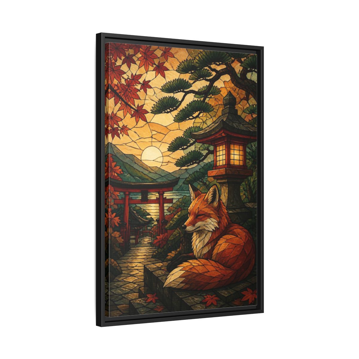 Side Mockup 14. Japanese Fox Shrine shown as framed canvas print