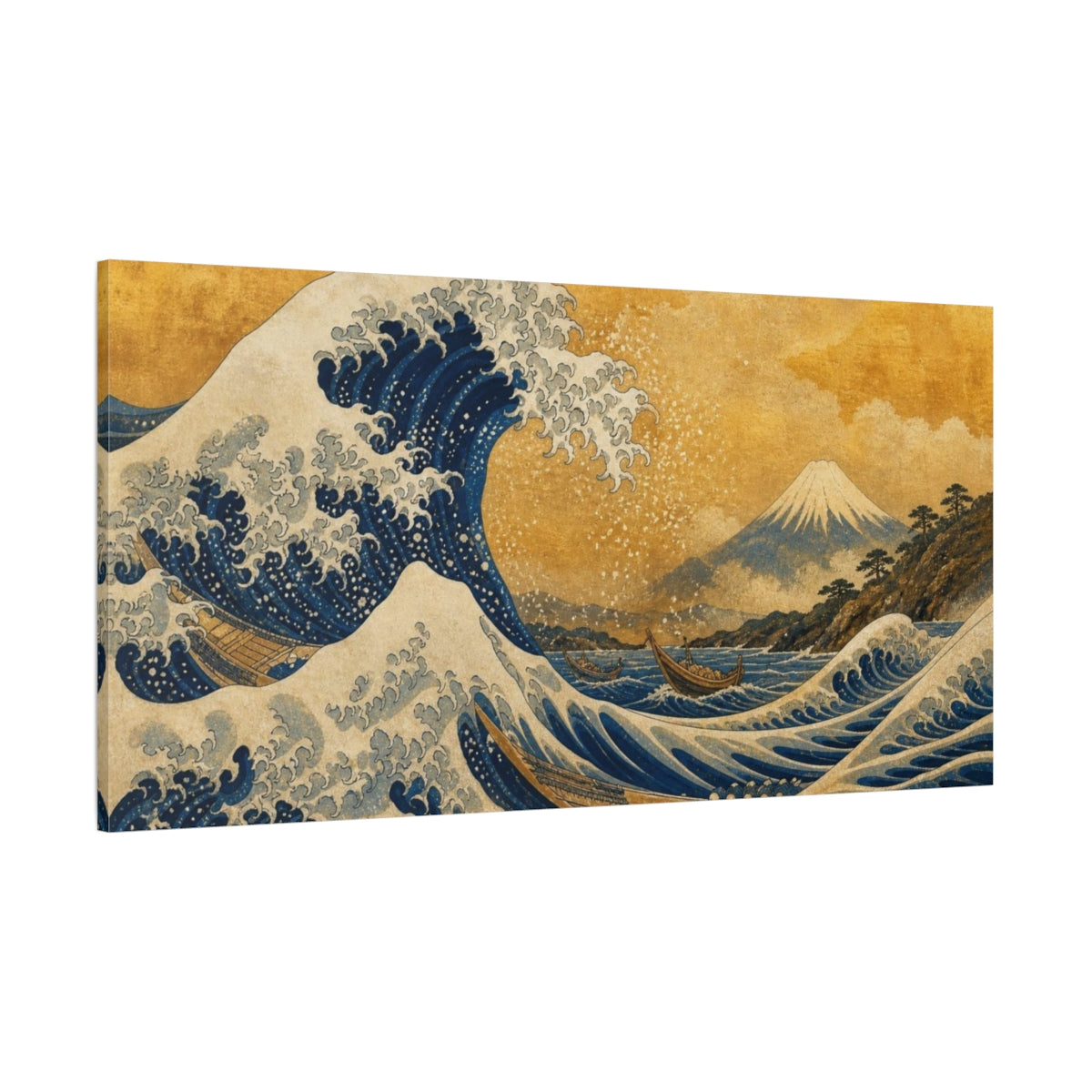 Side Mockup 2. Japanese Great Wave With Fuji shown as canvas print
