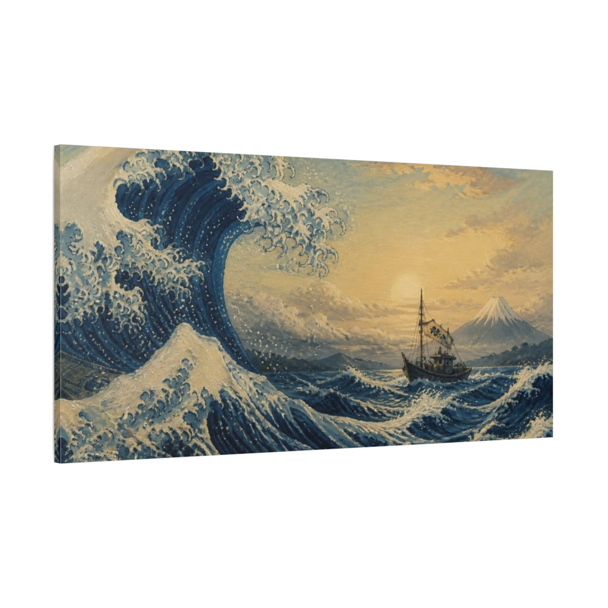 Side Mockup 2. Japanese Indigo Wave shown as canvas print