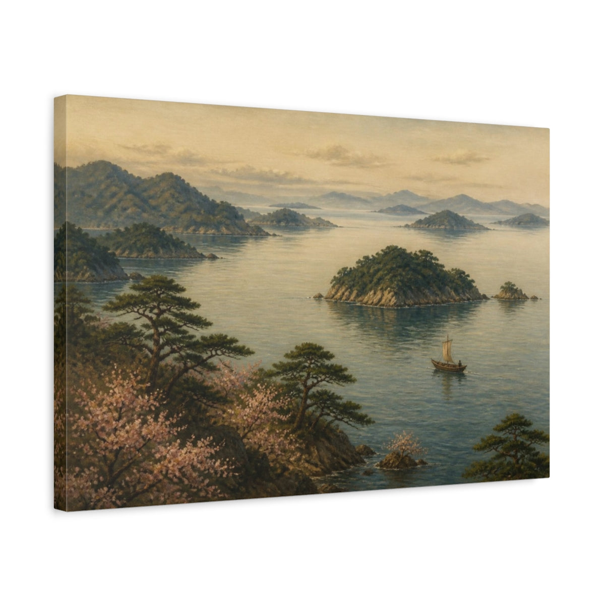 Side Mockup 3. Japanese Island Seascape shown as canvas print