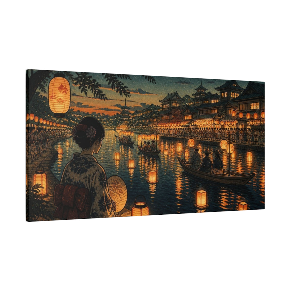 Side Mockup 2. Japanese Kimono Lantern Festival shown as canvas print