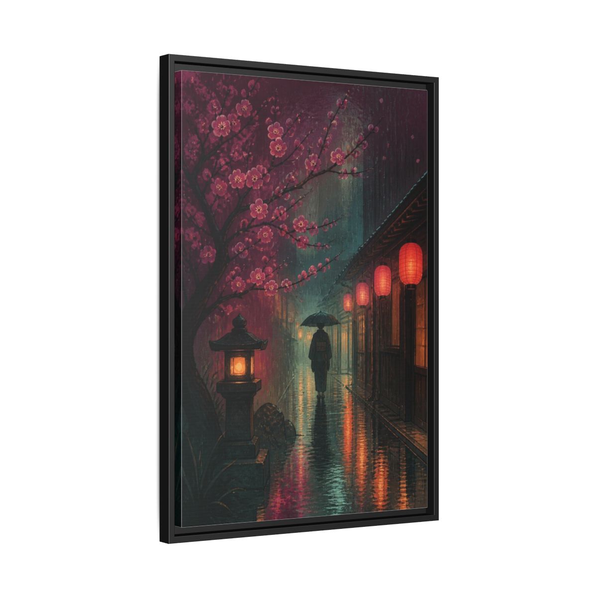Side Mockup 14. Japanese Kimono Stroll shown as framed canvas print
