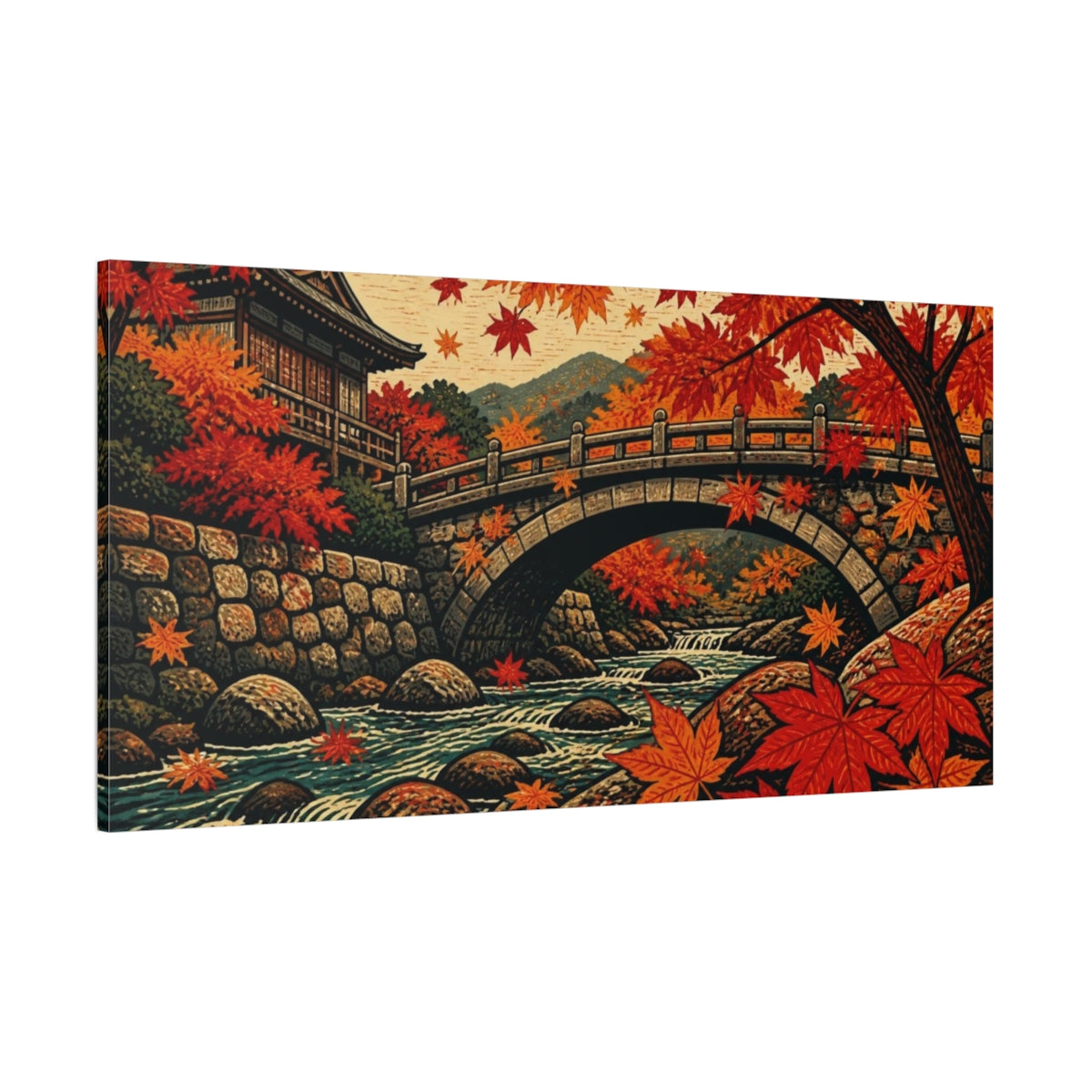Side Mockup 2. Japanese Maple Bridge shown as canvas print