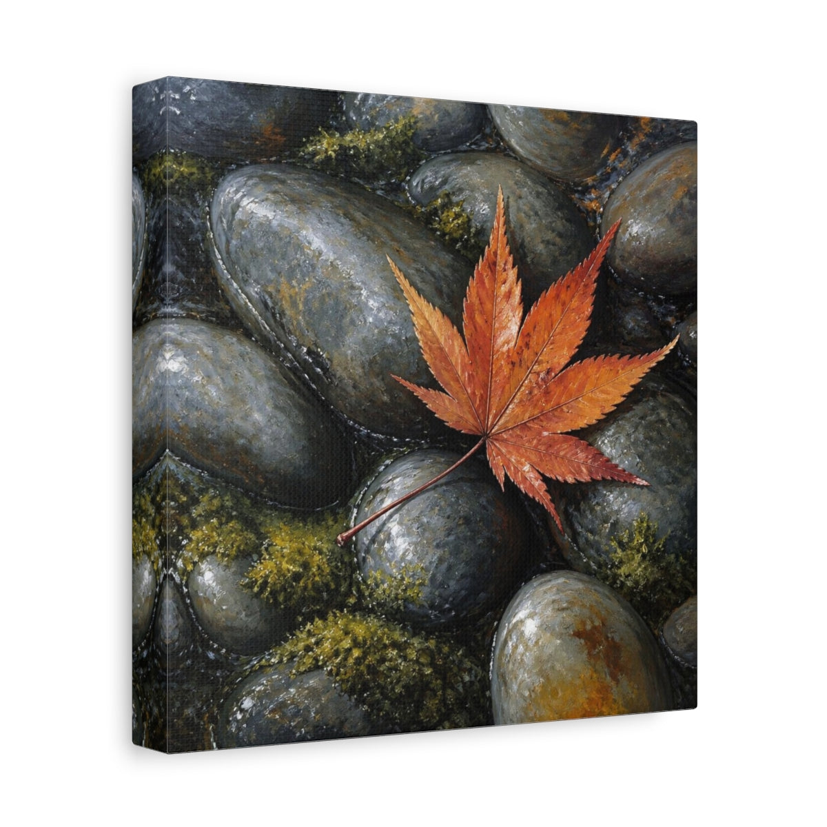 Side Mockup 9. Japanese Maple Leaf On Stones shown as canvas print