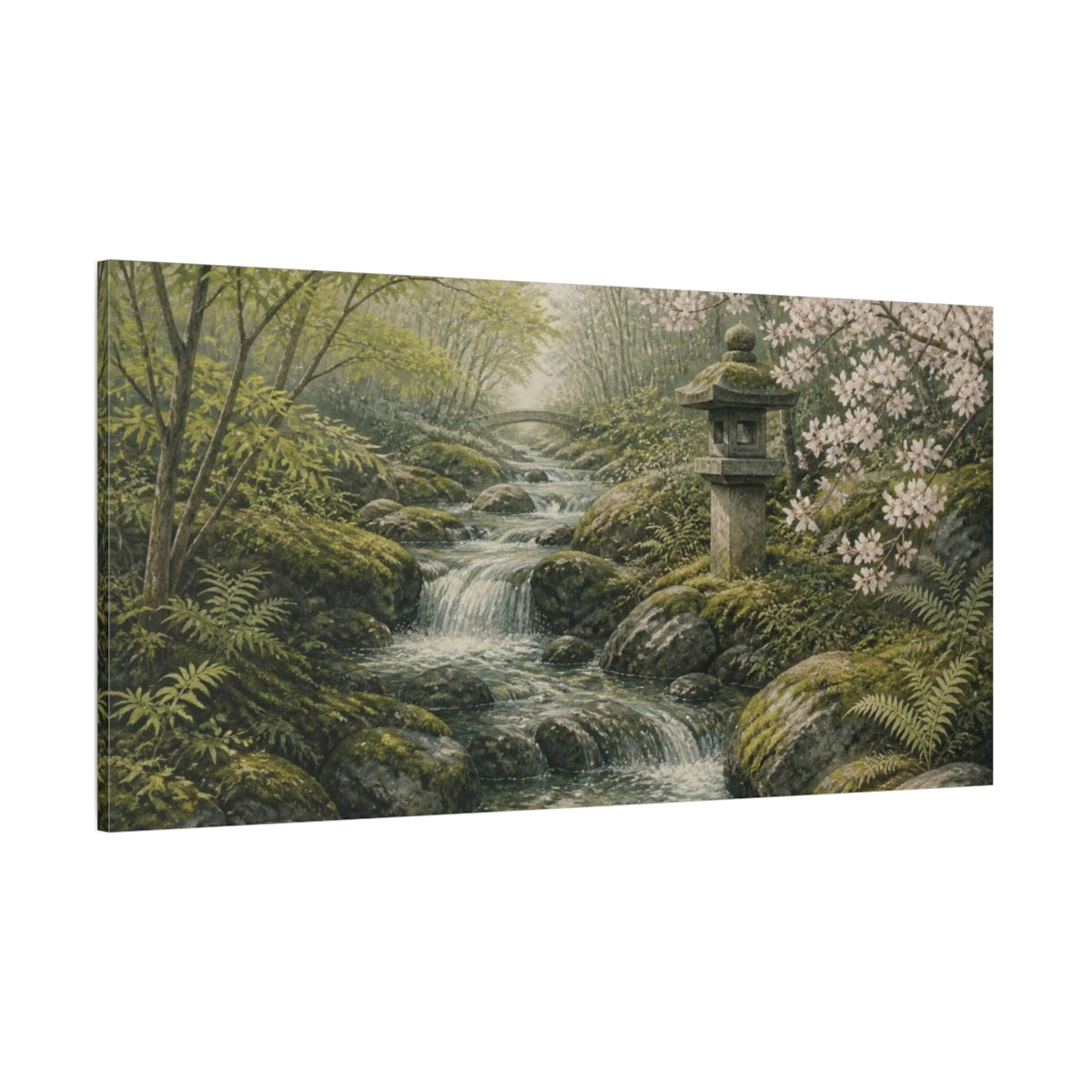 Side Mockup 2. Japanese Mossy Stream shown as canvas print