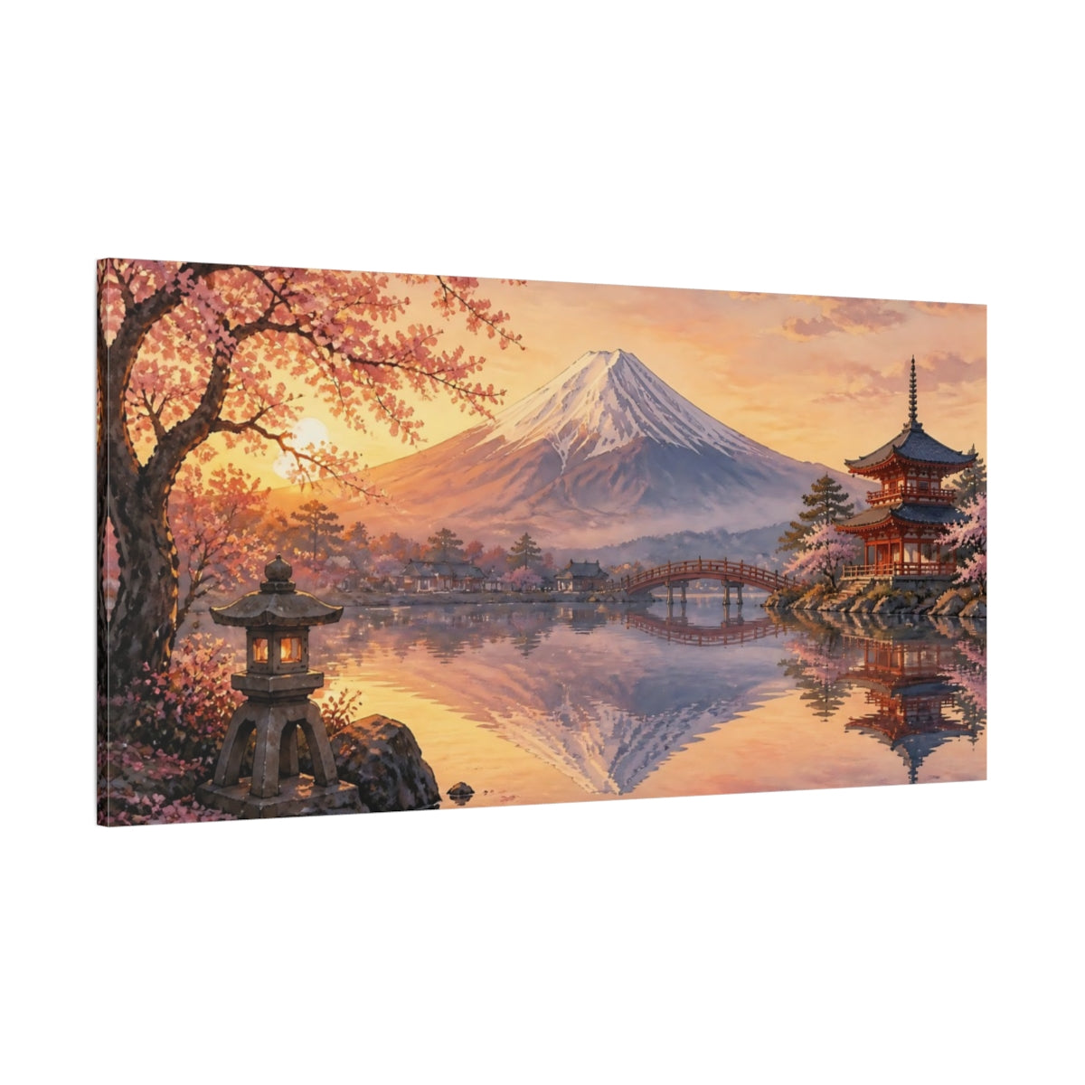 Side Mockup 2. Japanese Mount Fuji Dawn shown as canvas print